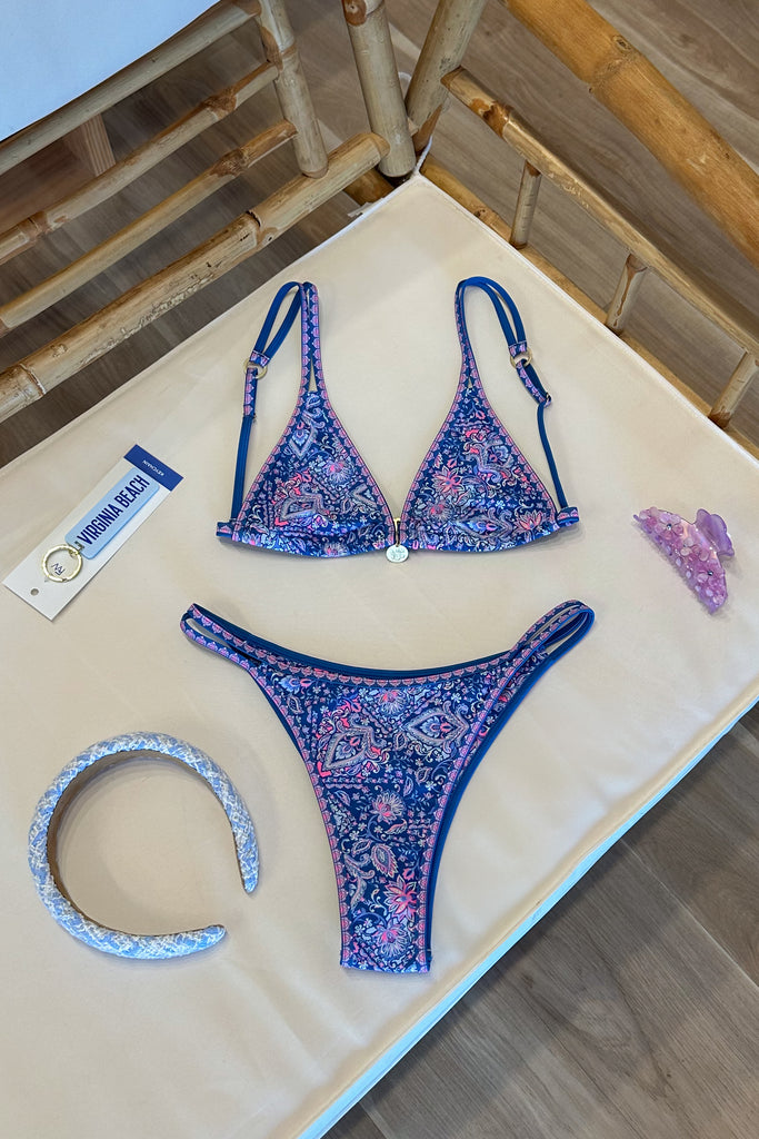 Blue pattern bikini, swimsuit, swimwear, beach, beach vacation , spring break, Pixelated Boutique, Women's Clothing, pring trends 2025, Virginia Beach Clothing Stores, Spring/Summer 2025, Clothing Stores in Virginia Beach, Aesthetic Fashion Trends, East Coast Fashion Styles, Spring break style