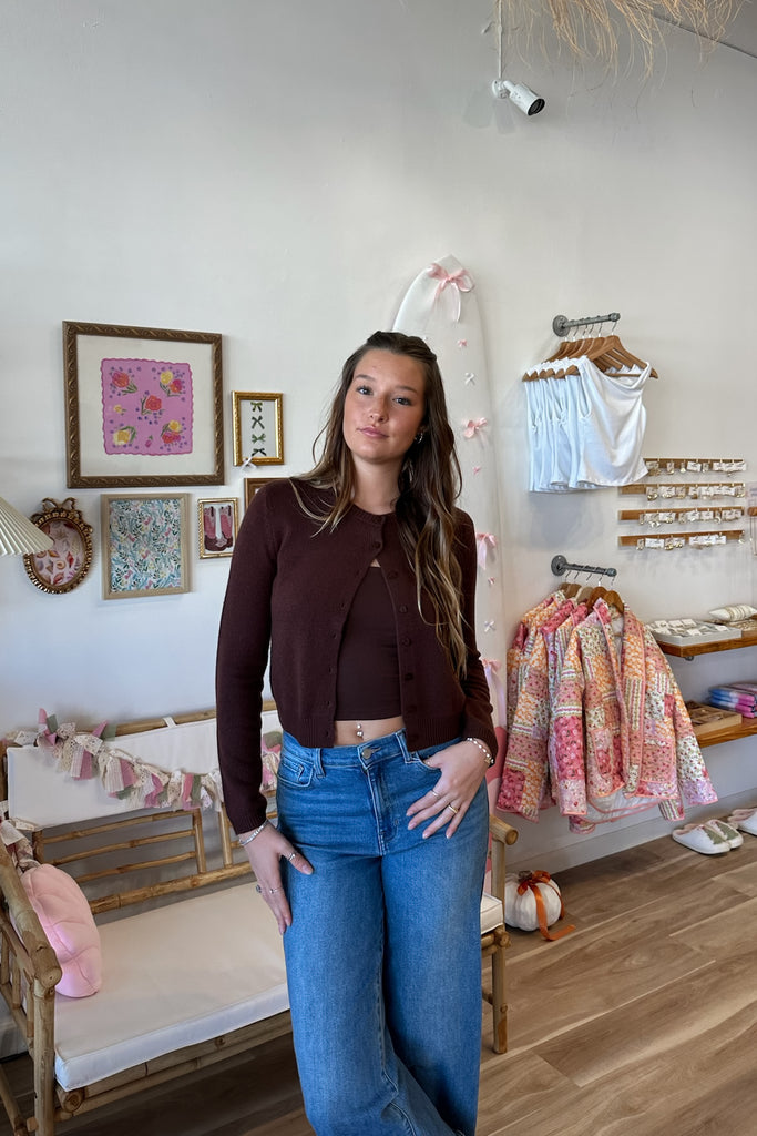 Brown Cropped Cardigan, Pixelated Boutique, Women's Clothing, Women's Jewelry and Gifts, Online Shopping for Women, Latest Fashion Trends 2024, Virginia Beach Clothing Stores, Homecoming Dresses, Fall/Winter 2024, Clothing Stores in Virginia Beach, Aesthetic Fashion Trends, East Coast Fashion Styles, Fall 2024 Fashion Trends, Holiday Styles, Sustainable Women's Clothing, Cozy styles, Unique Gift Ideas for Women