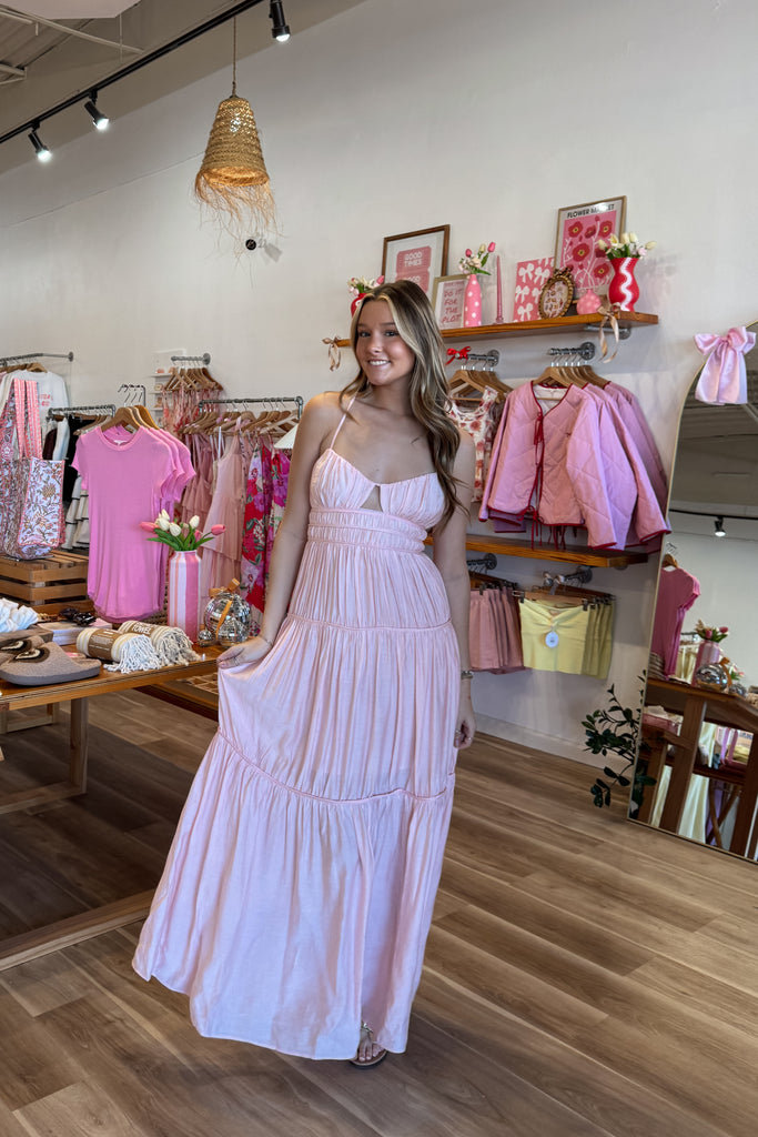 Pink maxi dress with cutout, summer spring dress, wedding guests dress, vacation style, flowy dress, Pixelated Boutique, Women's Clothing, Women's Jewelry and Gifts, Online Shopping for Women, Spring trends 2025, Virginia Beach Clothing Stores, Homecoming Dresses, Spring/Summer 2025, Clothing Stores in Virginia Beach, Aesthetic Fashion Trends, East Coast Fashion Styles, Spring break style, Fashion Trends, Holiday Styles, Sustainable Women's Clothing, Cozy styles, Unique Gift Ideas for Women