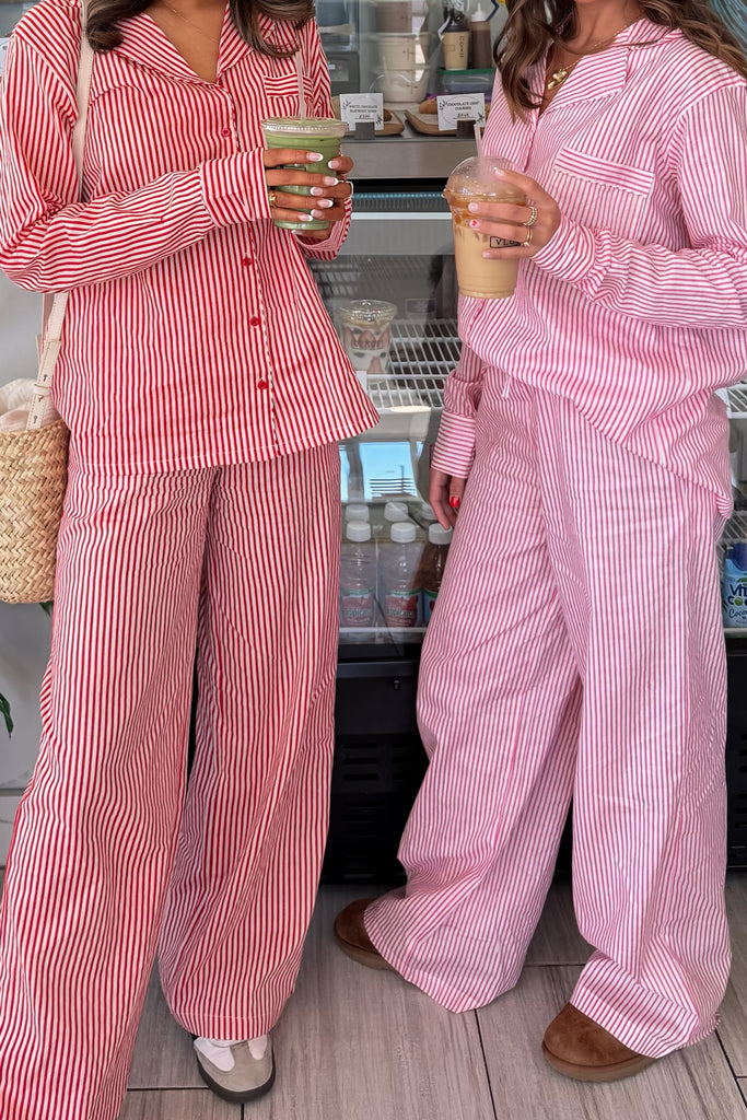 Pajamas, Womens Pjs, Striped Pjs, Red Pajamas, Loungewear, Sleepwear, Pixelated Boutique, Women's Clothing, Women's Jewelry and Gifts, Online Shopping for Women, Spring trends 2025, Virginia Beach Clothing Stores,  Spring/Summer 2025, Clothing Stores in Virginia Beach, Aesthetic Fashion Trends, East Coast Fashion Styles, Spring break style, Fashion Trends, Sustainable Women's Clothing, Cozy styles, Unique Gift Ideas for Women