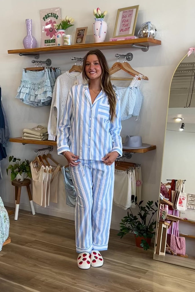 Blue striped pajama, sunkissed coconut, Pixelated Boutique, Women's Clothing, Women's Jewelry and Gifts, Online Shopping for Women, Latest Fashion Trends 2024, Virginia Beach Clothing Stores, Rush Dresses for Sorority Events, Graduation Dresses for 2024, Clothing Stores in Virginia Beach, Aesthetic Fashion Trends, East Coast Fashion Styles, Fall 2024 Fashion Trends, Sustainable Women's Clothing, Cozy styles, Unique Gift Ideas for Women